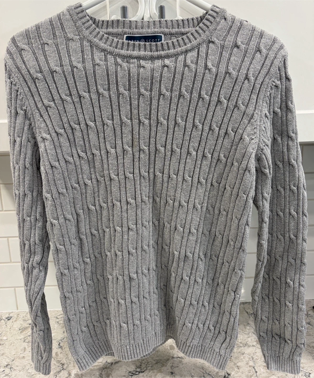 Women’s Karen Scott Gray Cable Knit Crewneck Sweater (Size M)