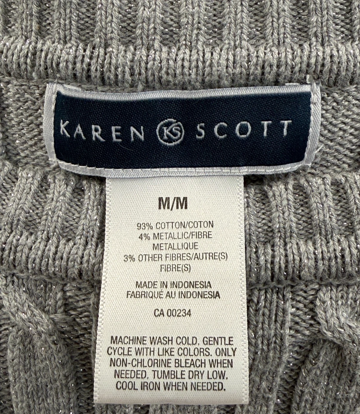 Women’s Karen Scott Gray Cable Knit Crewneck Sweater (Size M) - photo 2