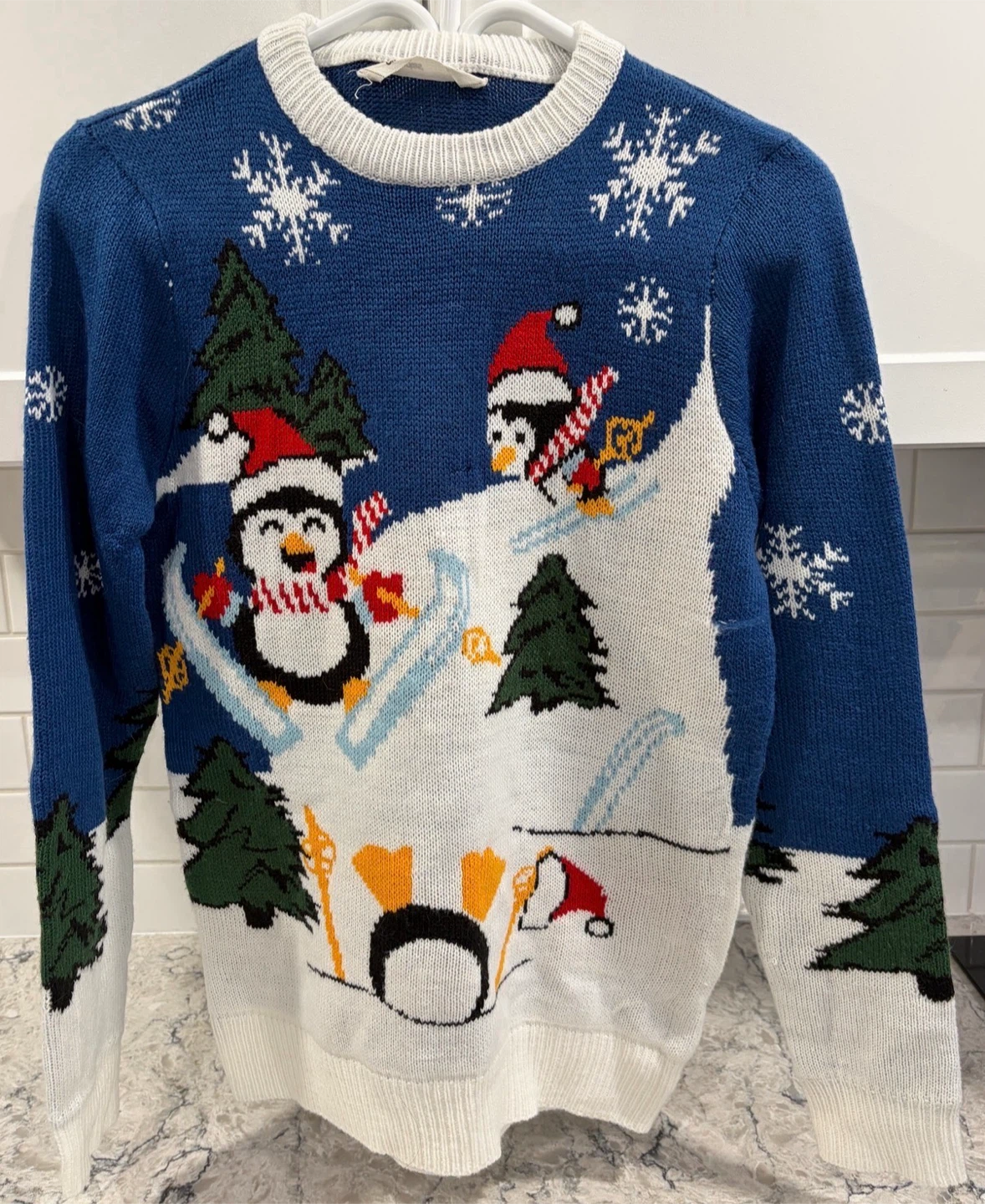Women’s Bluenotes Ugly Xmas Sweater Penguin Ski Knit Pullover