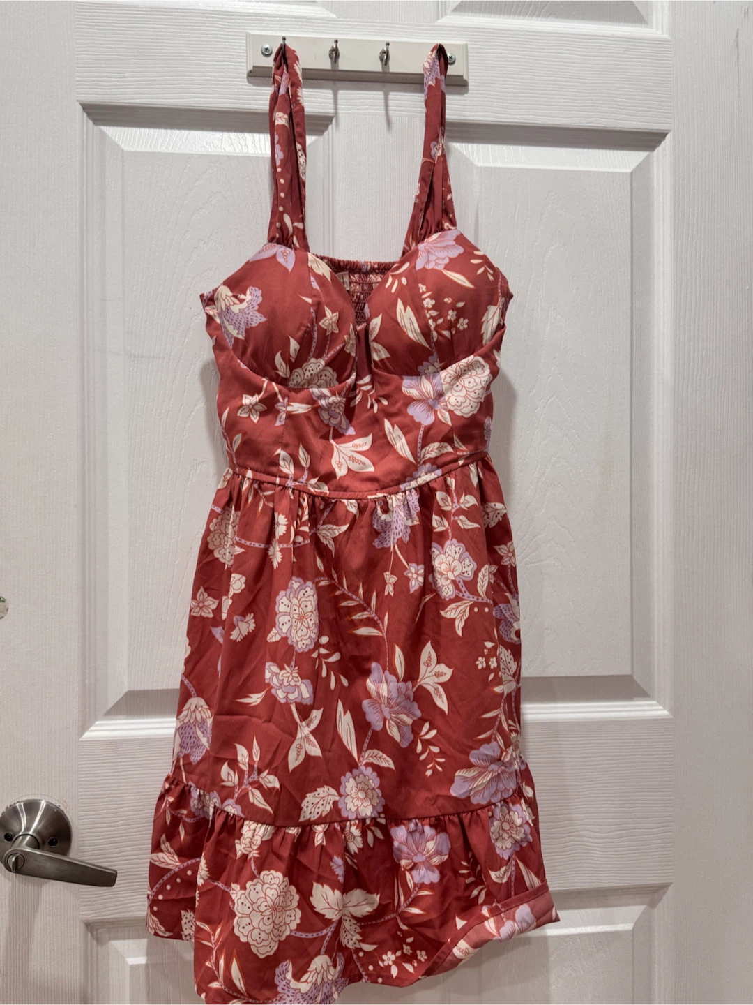 Rust Floral Mini Dress with Ruffle Hem - photo 2