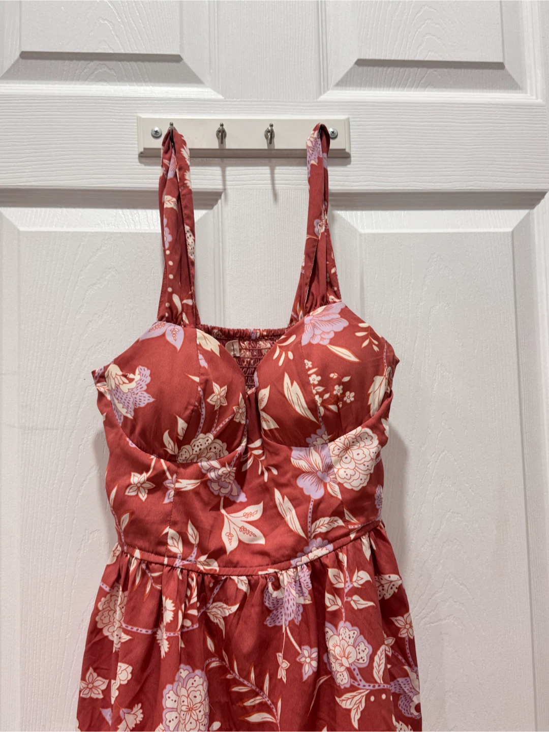 Rust Floral Mini Dress with Ruffle Hem - photo 3