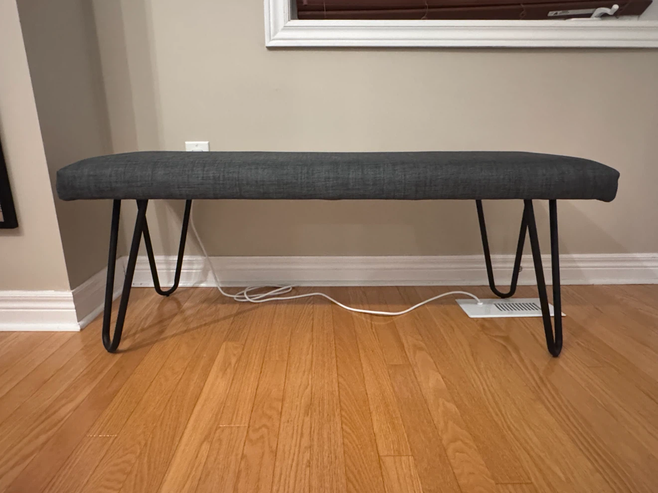 Dark Grey Upholstered Bench with Metal Legs