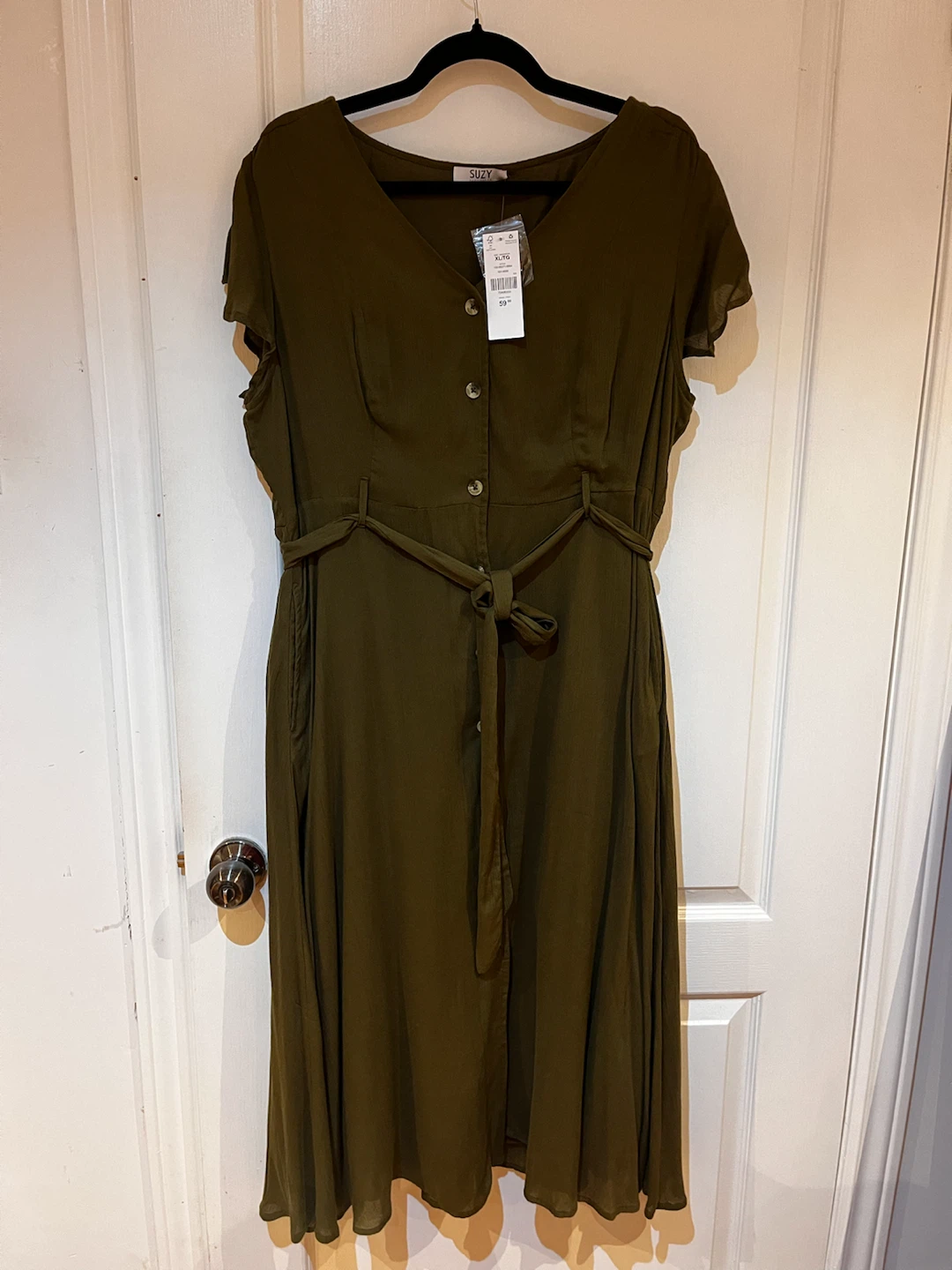 NWT Suzy Shier Olive Green Midi Shirt Dress