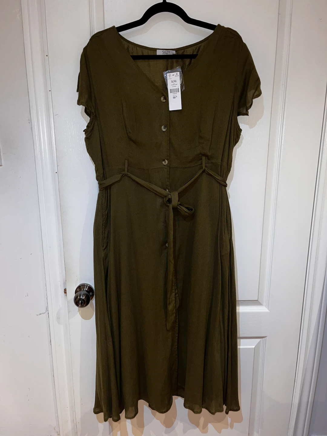NWT Suzy Shier Olive Green Midi Shirt Dress - photo 2