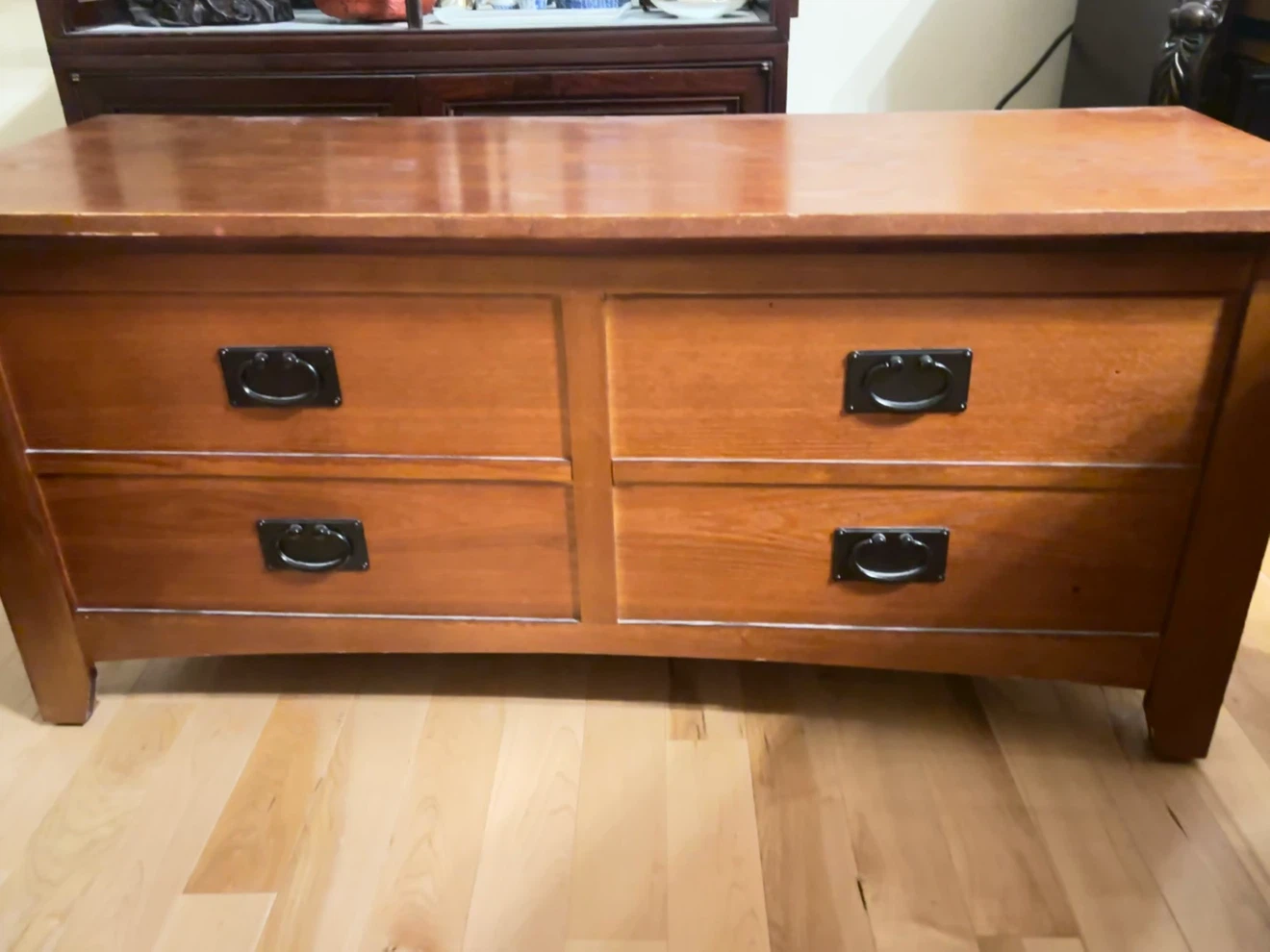 Wooden Table with open lid on top