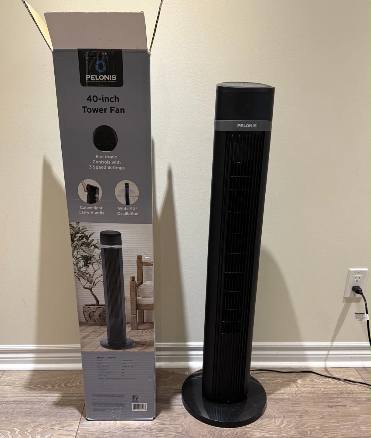 Pelonis 40" Tower Fan – Excellent Condition – With Original Box