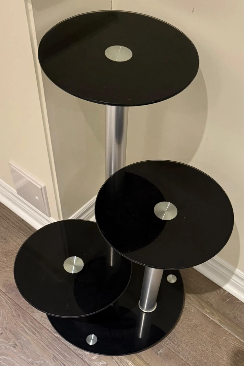 Modern Black Glass 3-Tier Display Stand – Excellent Condition