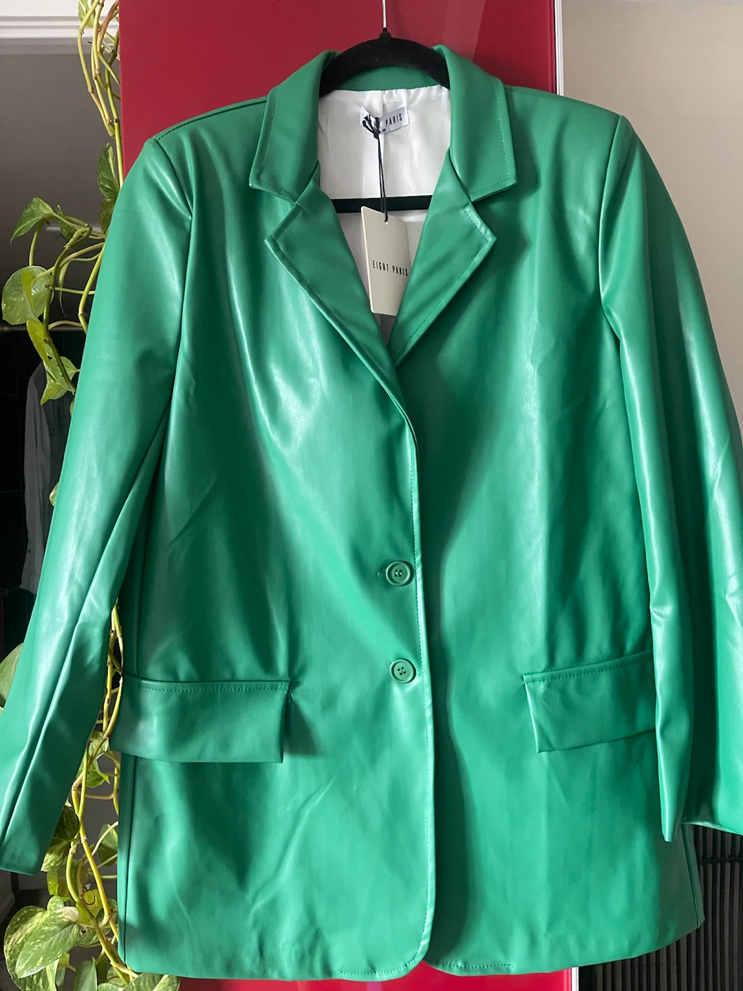 New Bright Paris Green Faux Ecco Leather Blazer - Size M