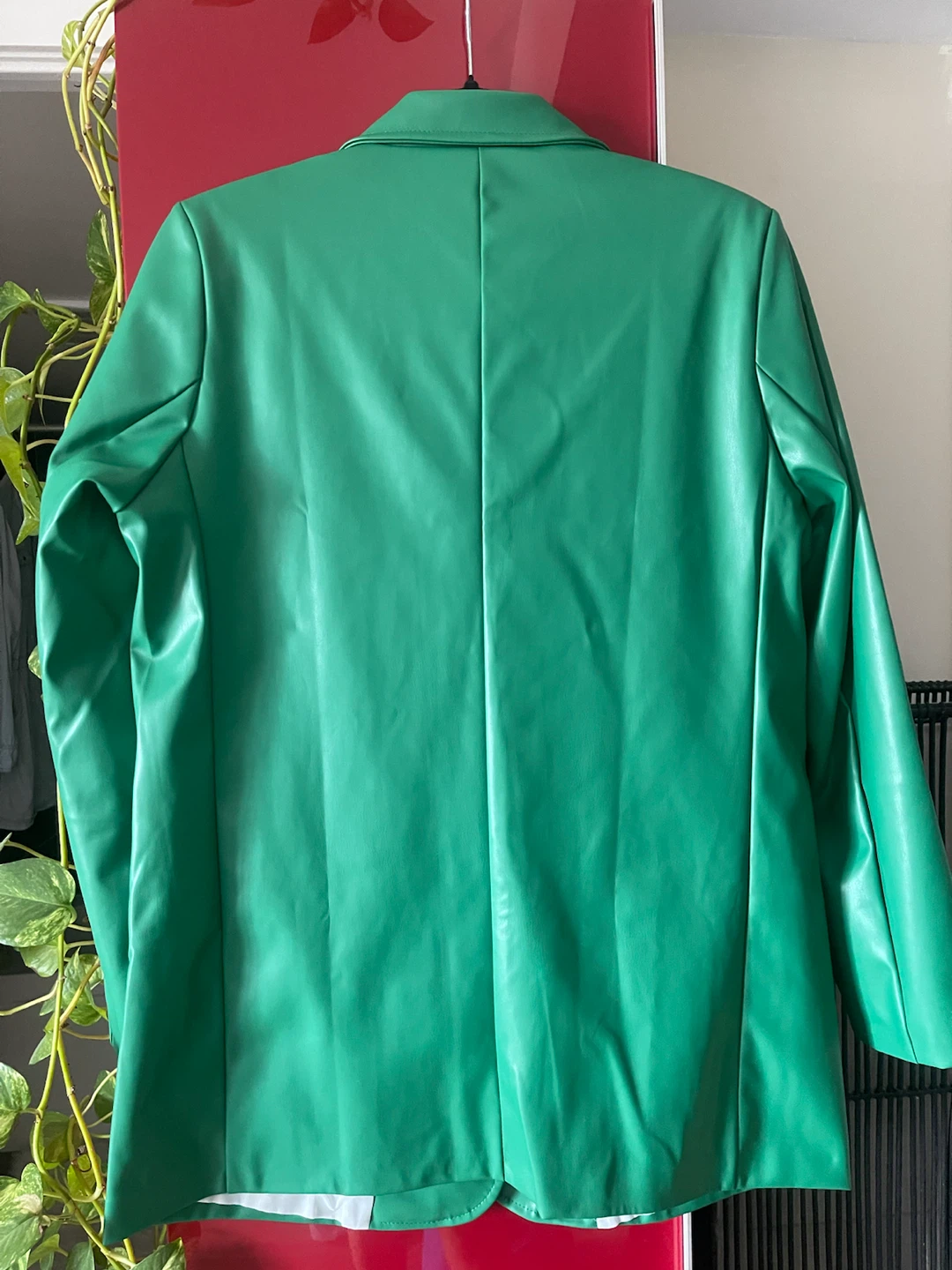 New Bright Paris Green Faux Ecco Leather Blazer - Size M - photo 4