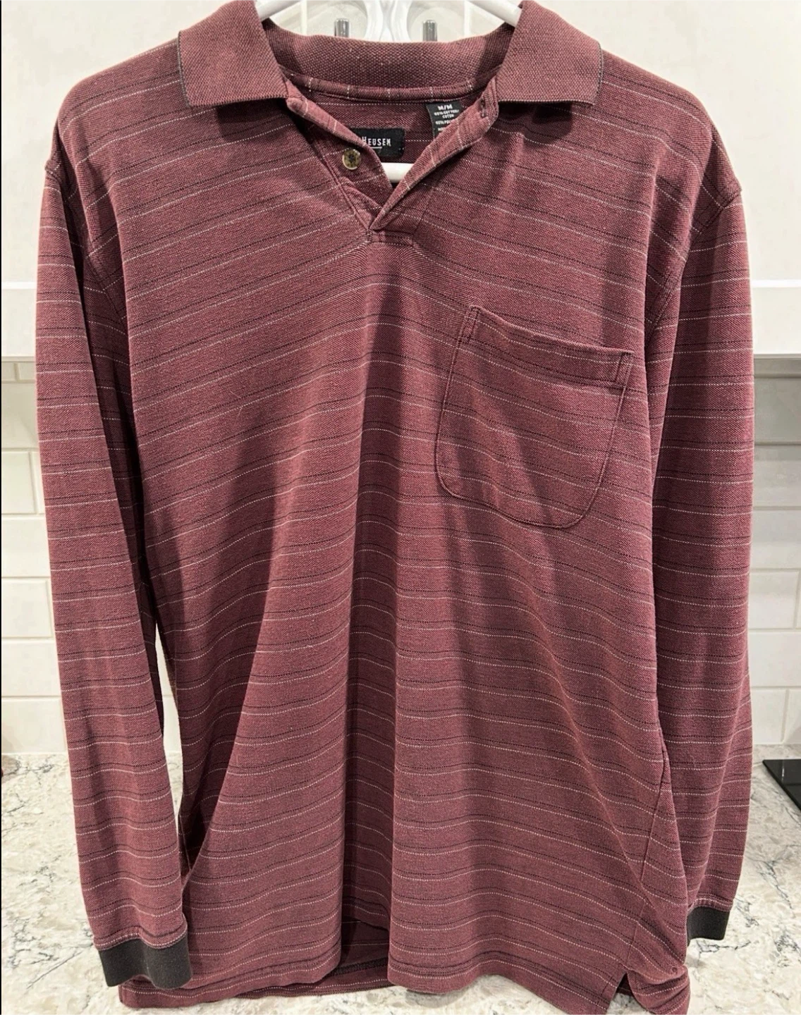 Men’s Van Heusen Long Sleeve Striped Polo Shirt (Size M)