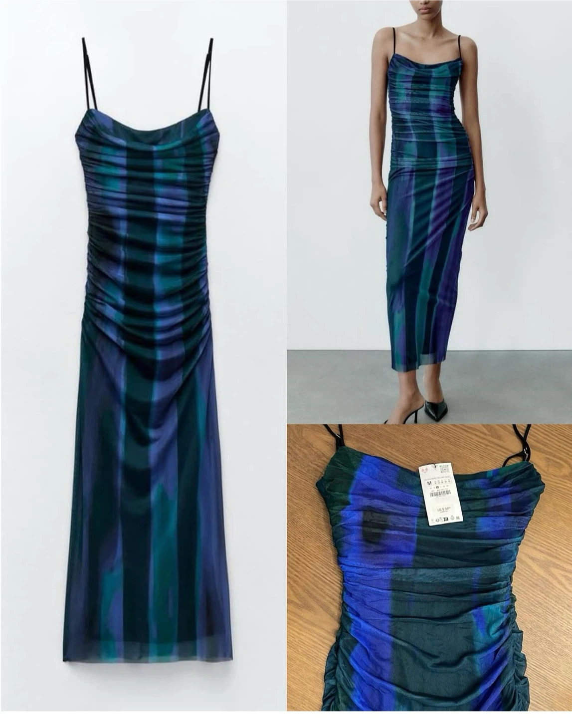 ZARA Ruched Mesh Bodycon Dress