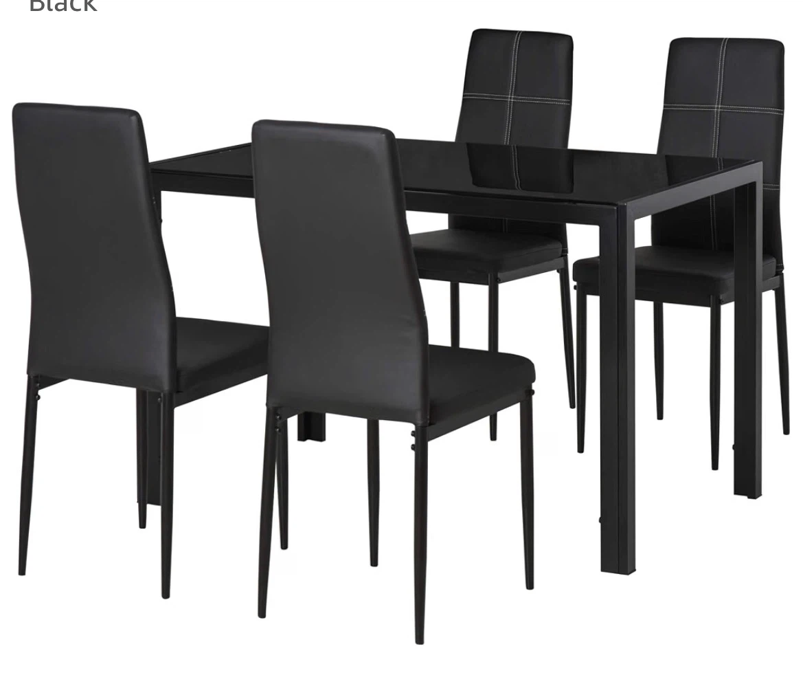 Black Glass Dining Table Set with 4 Chairs