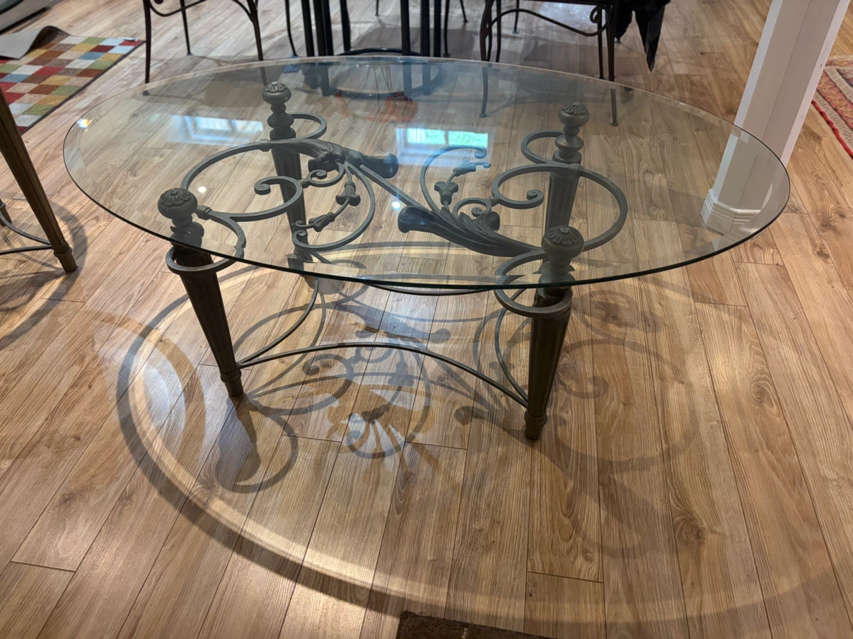 Oval Glass Coffee Table with Ornate Metal Base - photo 3