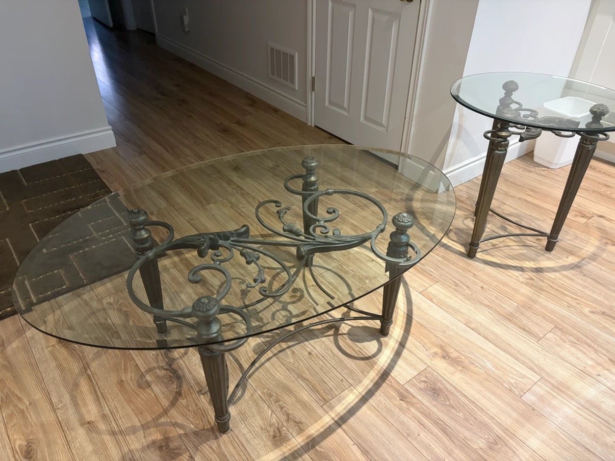 Oval Glass Coffee Table with Ornate Metal Base - photo 4