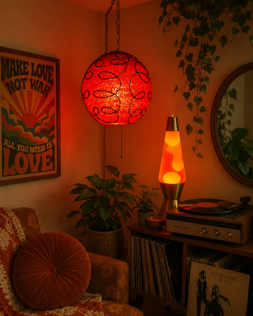 Retro Lucite Globe Hanging Lamp Red
