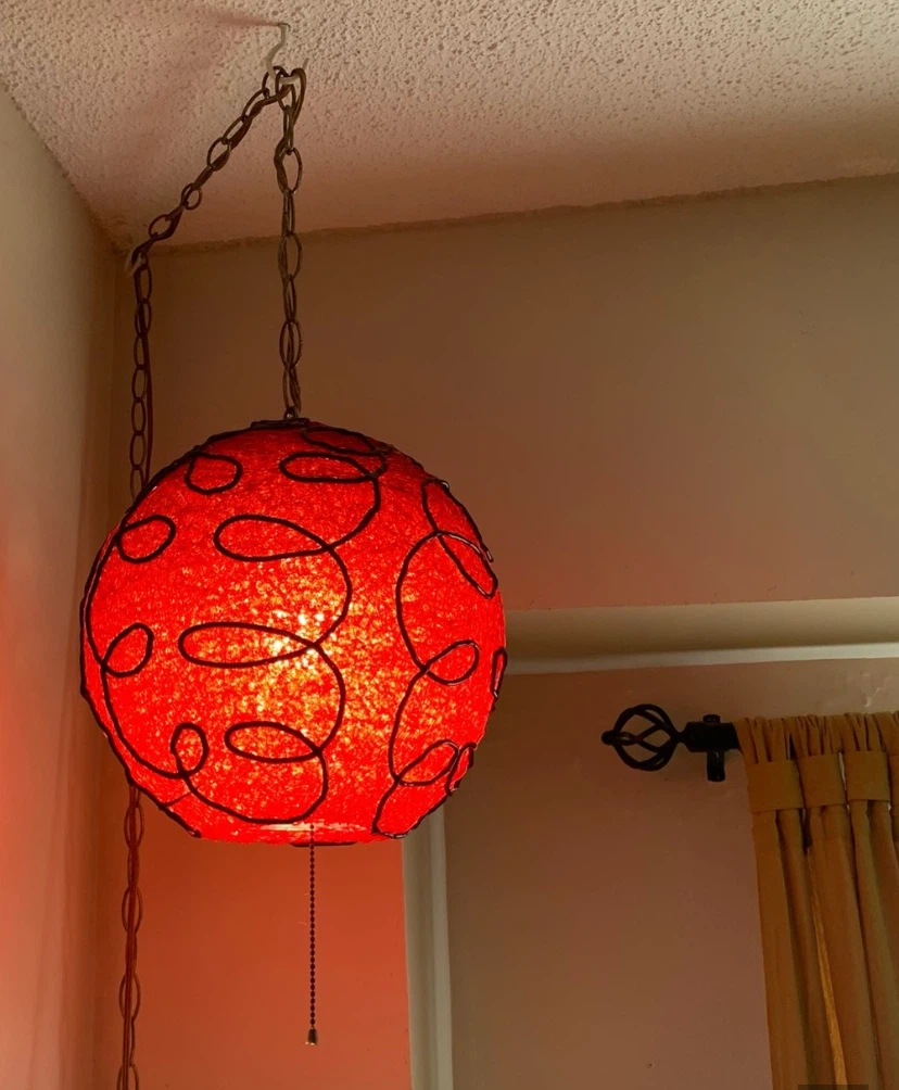 Retro Lucite Globe Hanging Lamp Red - photo 2
