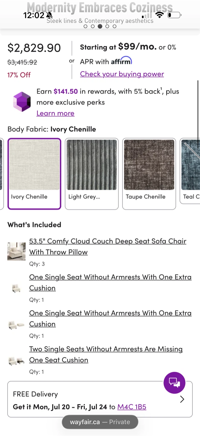 Modern Chenille Sofa Set - photo 2