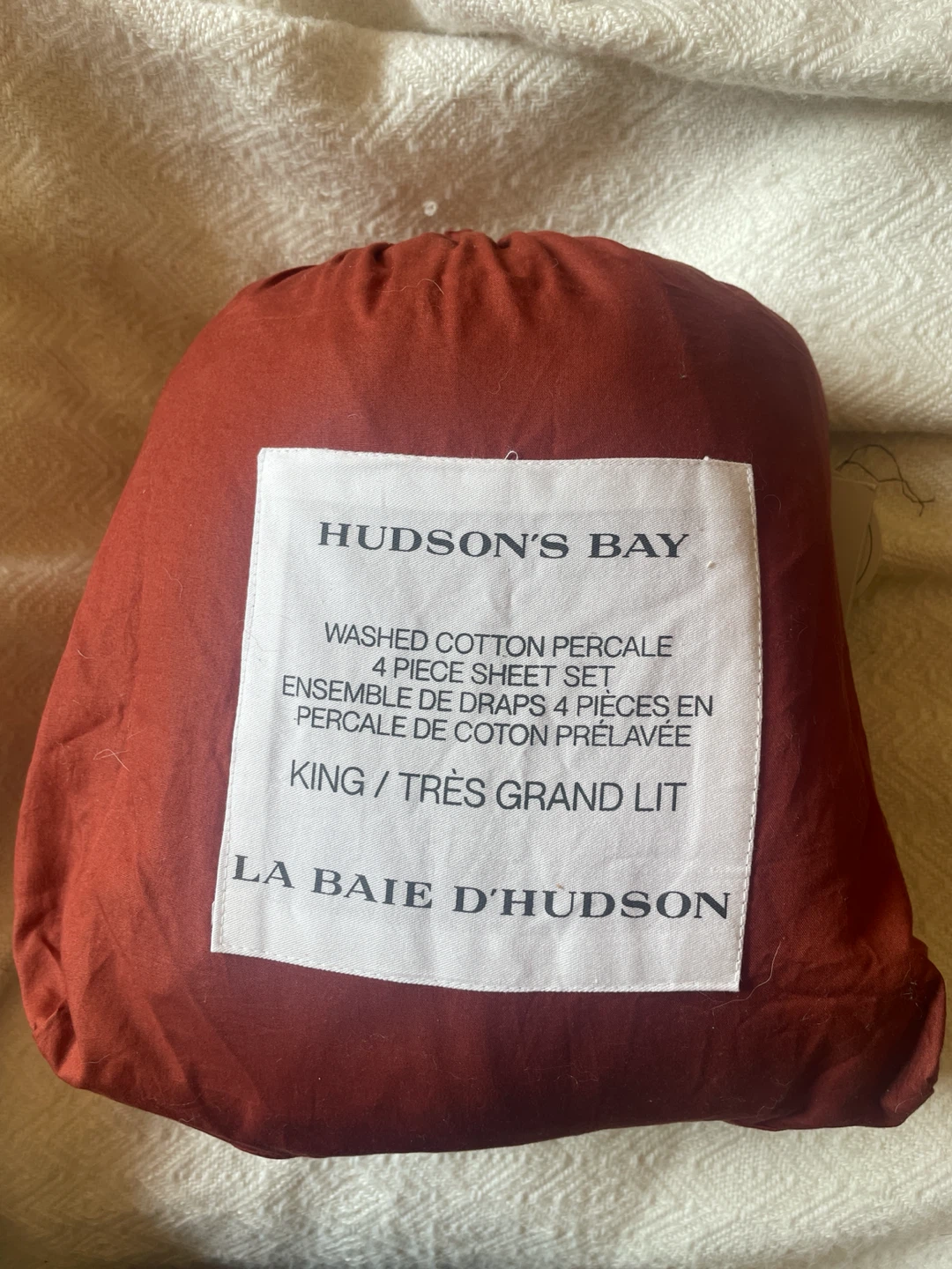Hudson's Bay King 4 Piece Washed Cotton Percale Sheet Set - Rust