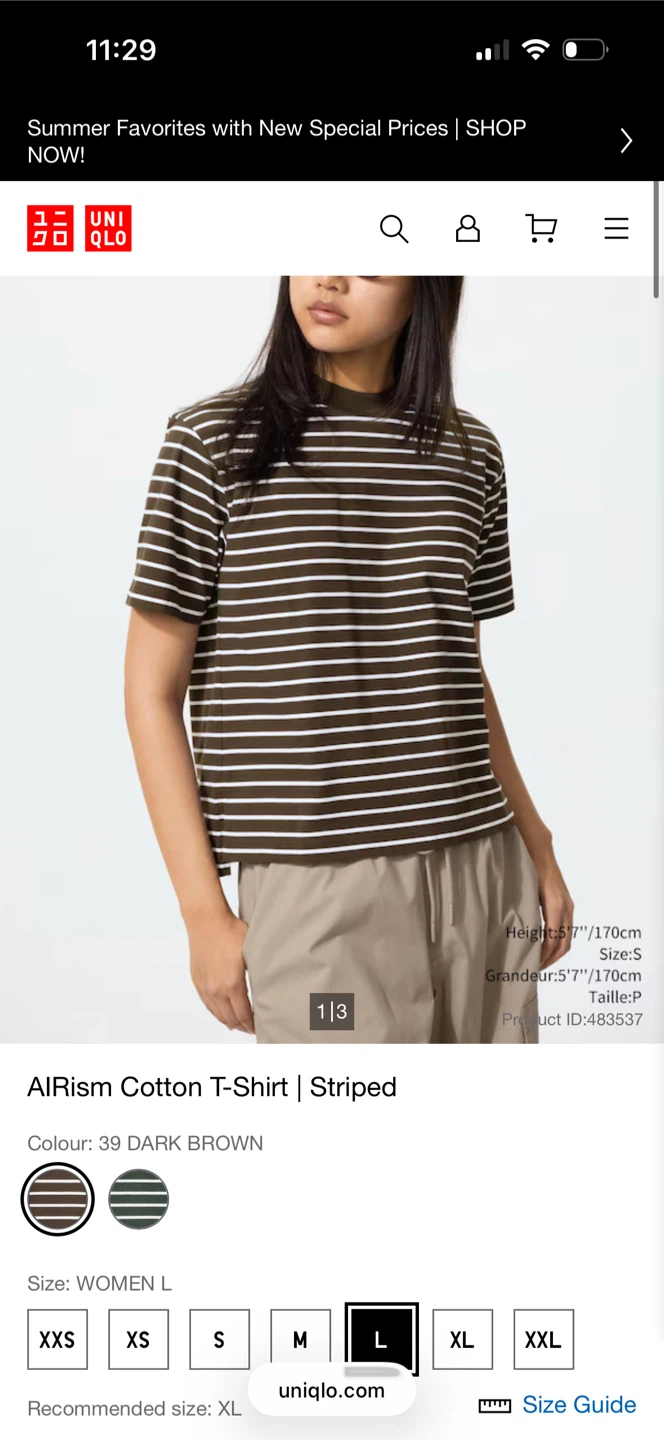 UNIQLO AIRism Cotton Striped T-Shirt - Size L