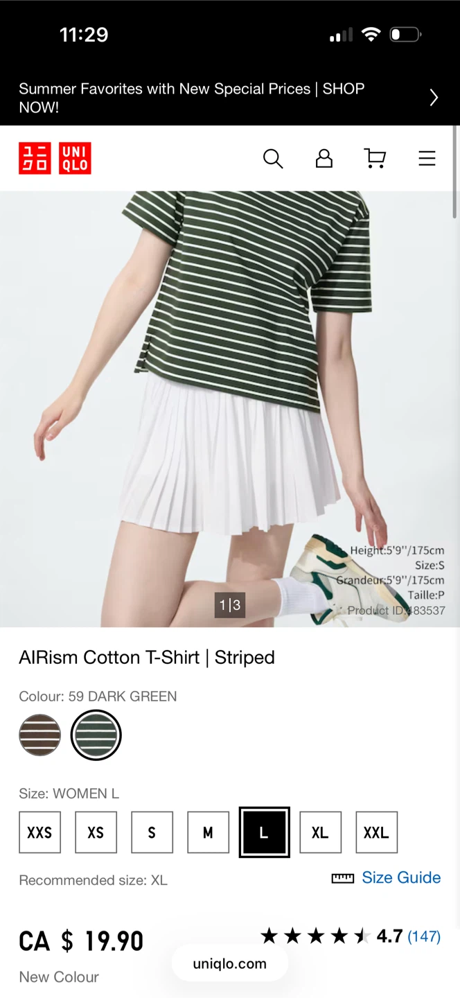 UNIQLO AIRism Cotton Striped T-Shirt - Size L - photo 2