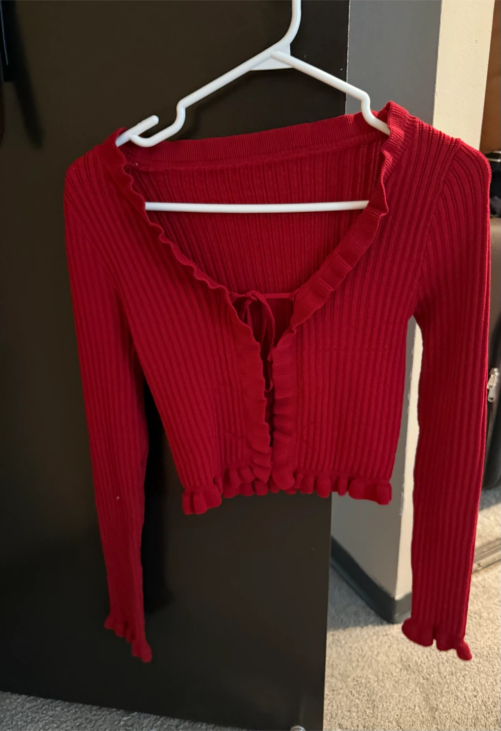 Red Ruffle Tie-Front Cardigan