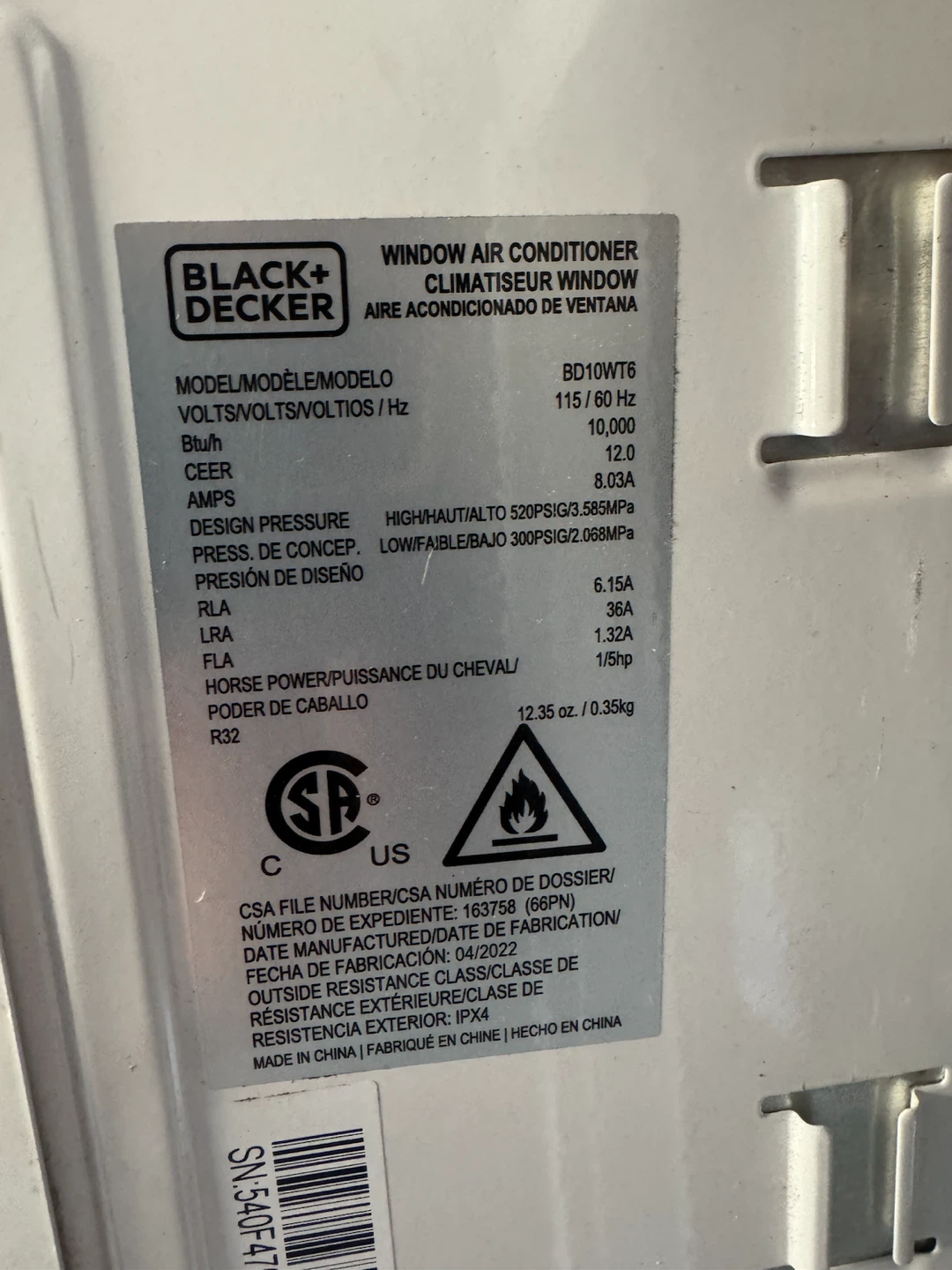 Black + Decker 10,000 BTU Window Air Conditioner BD10WT6 - photo 3