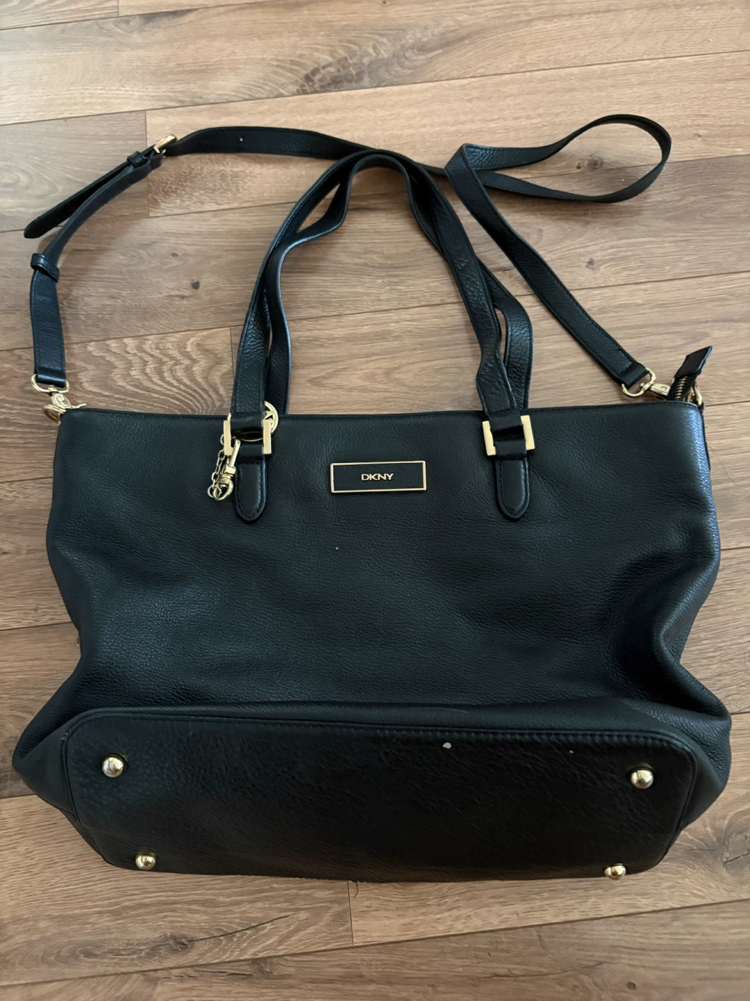 DKNY Black Leather Tote Bag with Crossbody Strap