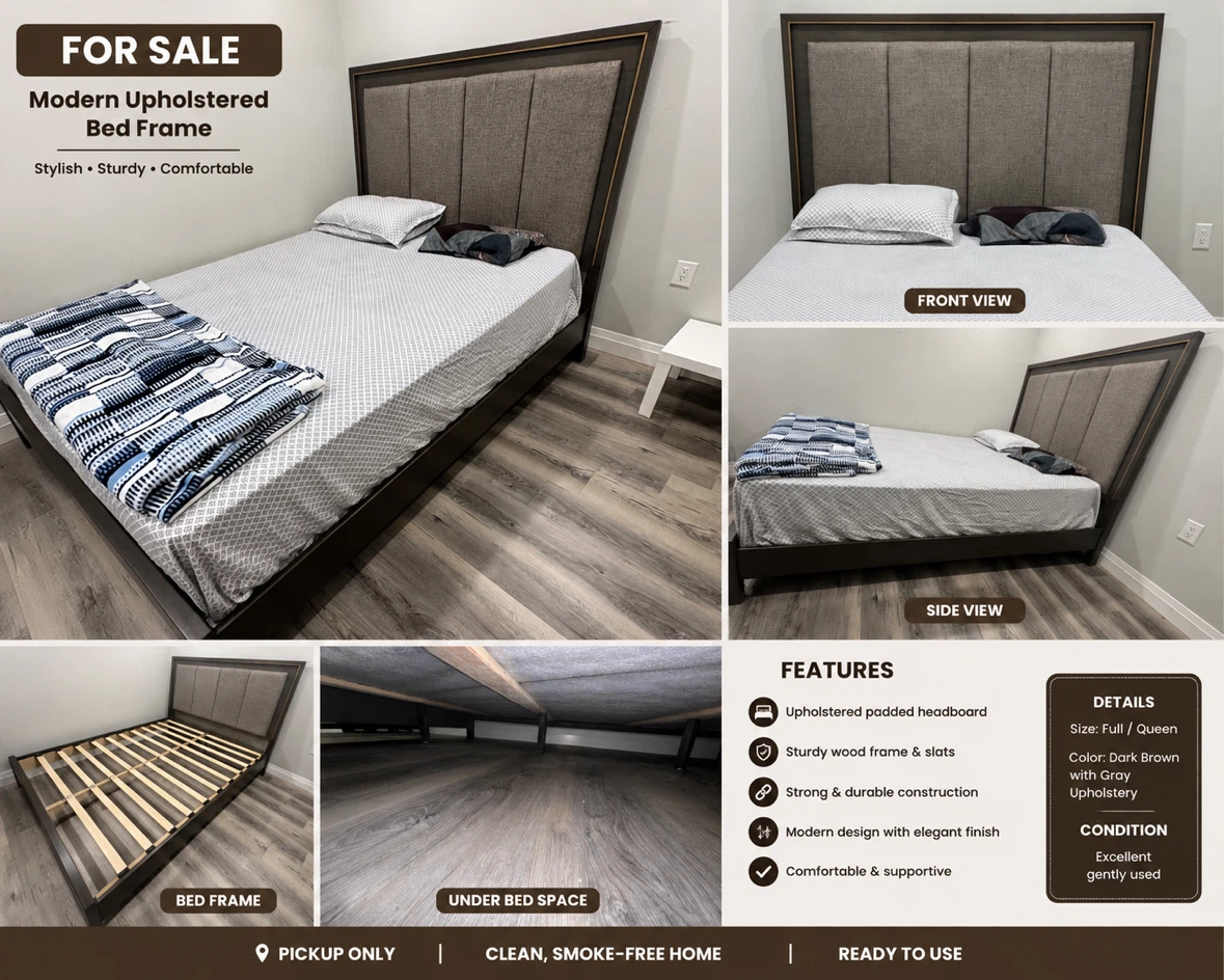 Modern Upholstered Queen Bed Frame - photo 4