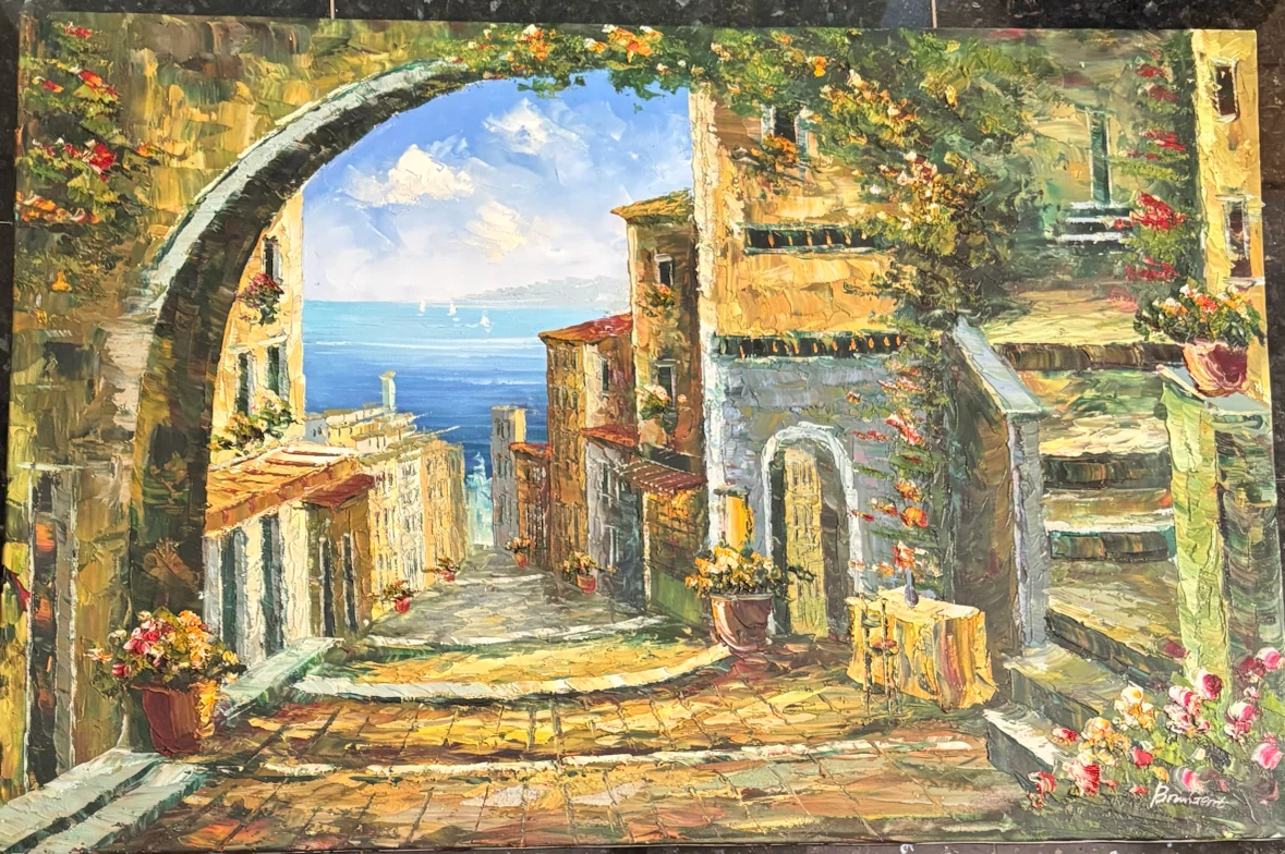 Painting of Mediterranean Street Scene