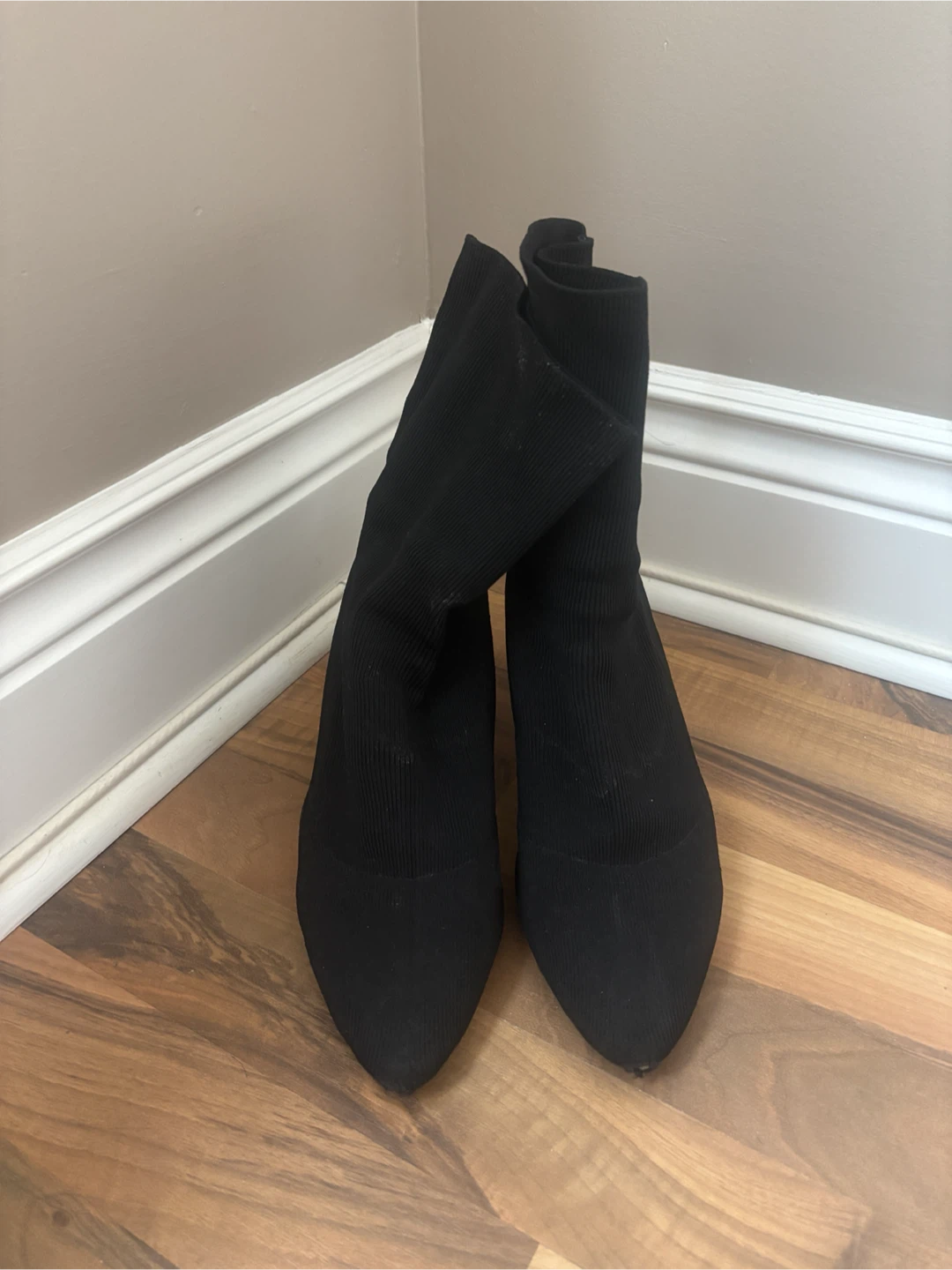 Black Sock Booties with Block Heel