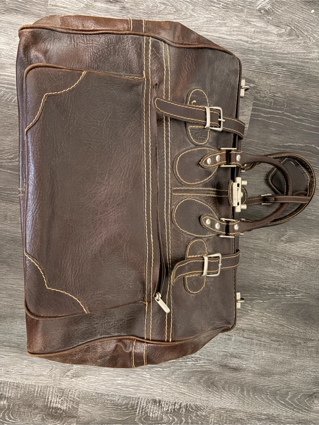 Brown Leather Satchel-Style Handbag