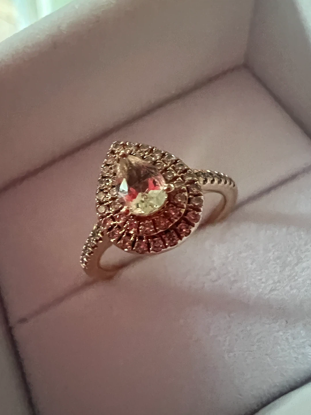 10K Rose Gold Pear Shape Halo Ring 0.25ctw