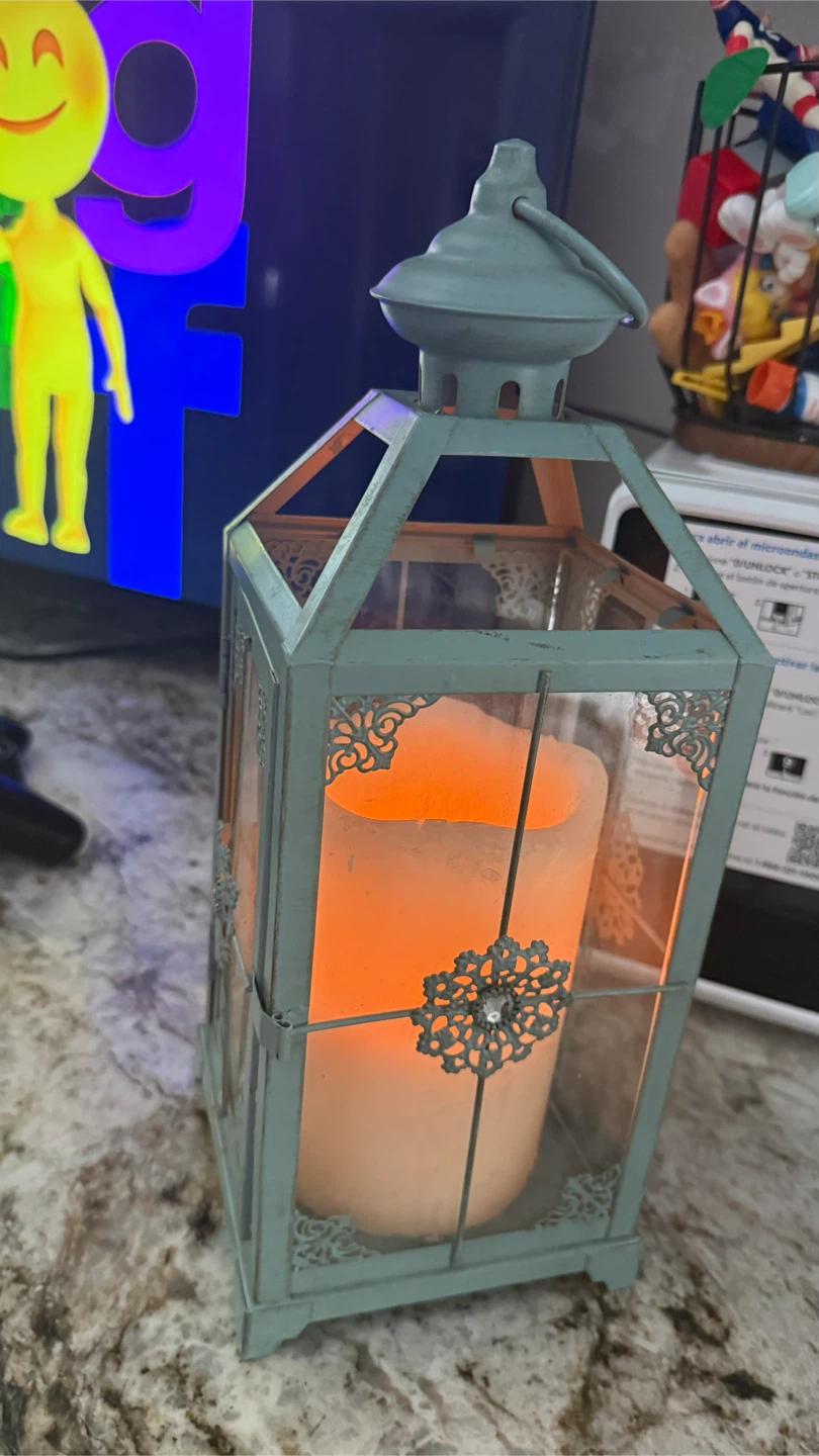Teal Decorative Lantern with LED Candle