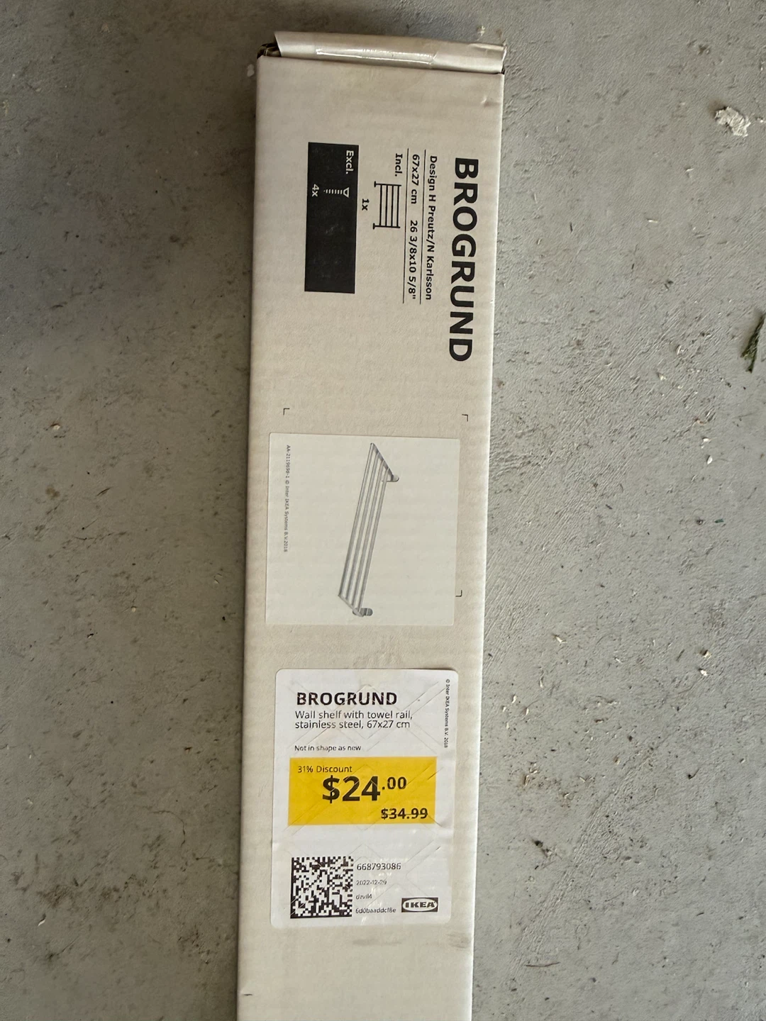 IKEA BROGRUND Wall Shelf with Towel Rail - Stainless Steel