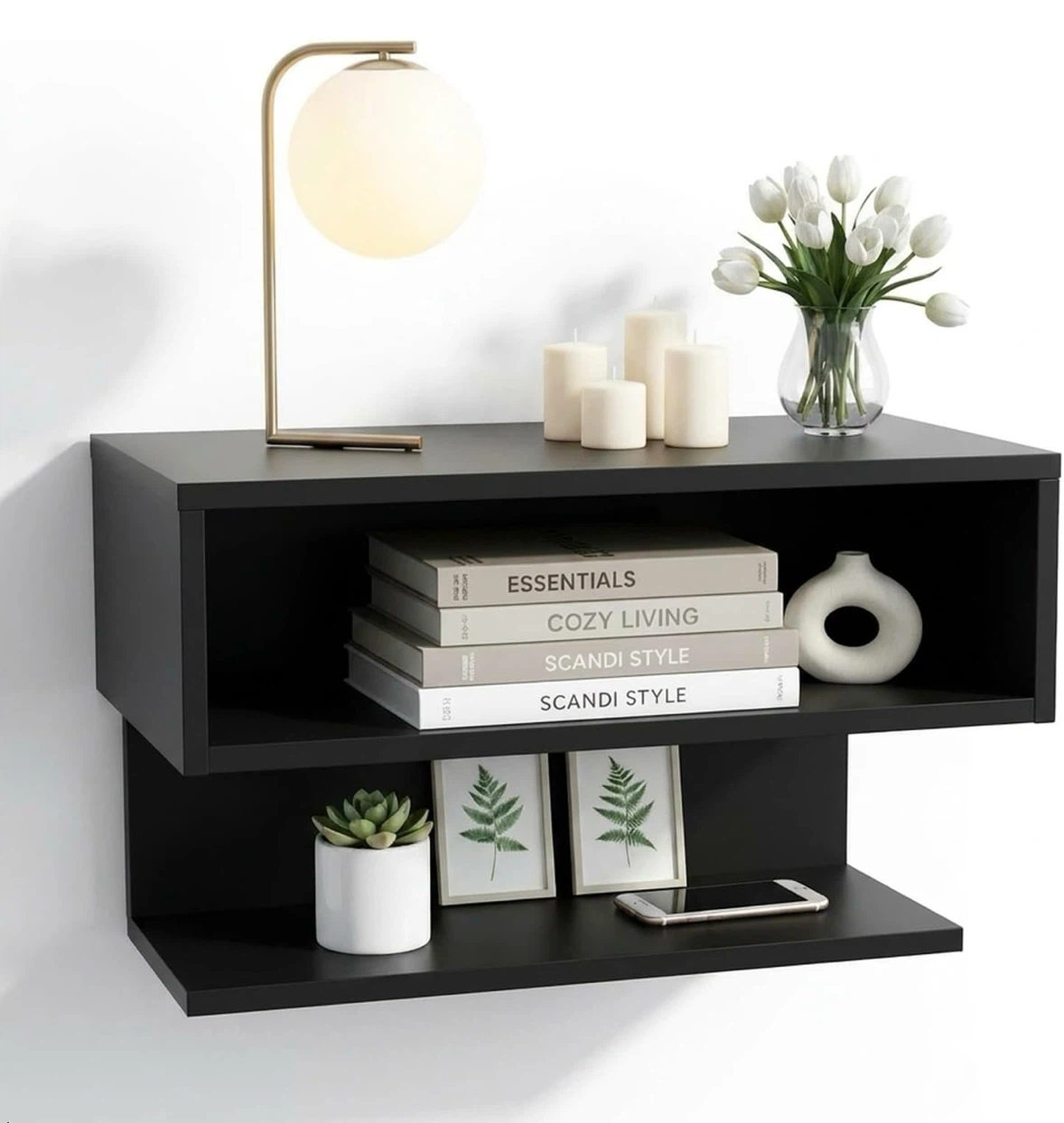 Brand new Welland Black Floating Nightstand with Shelves