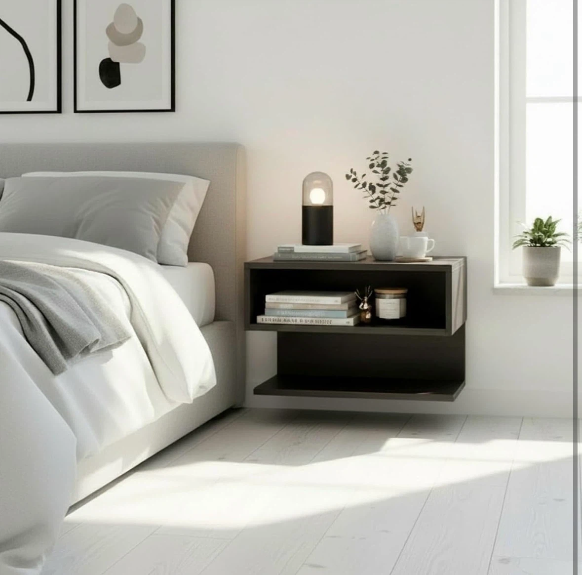 Brand new Welland Black Floating Nightstand with Shelves - photo 4