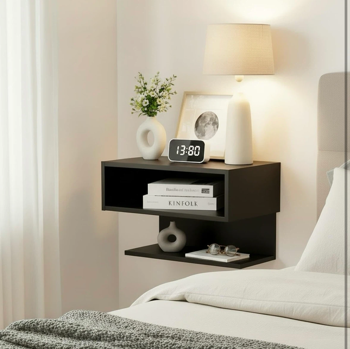Brand new Welland Black Floating Nightstand with Shelves - photo 5
