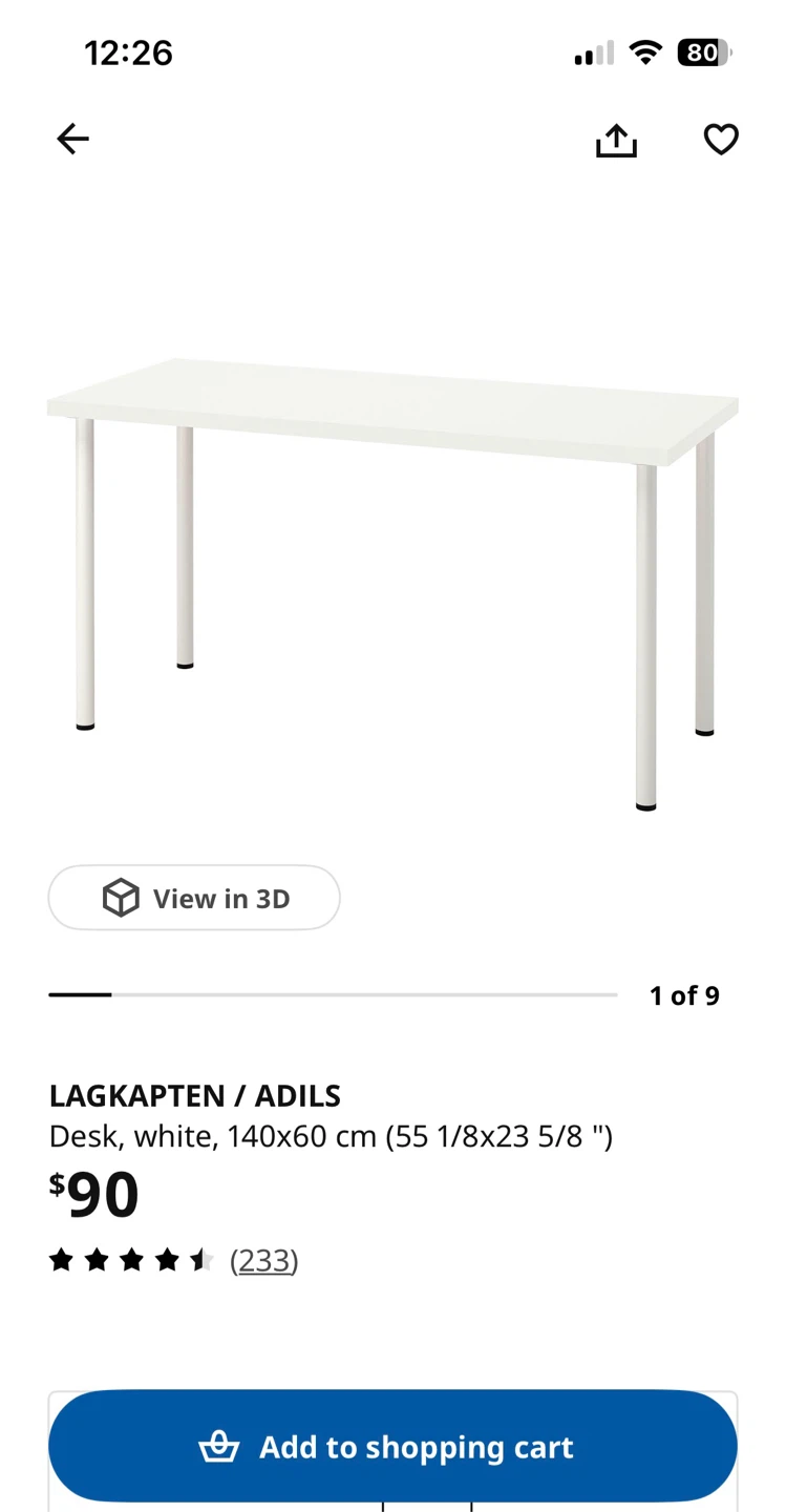 IKEA LAGKAPTEN / ADILS Desk, White, 140x60 cm