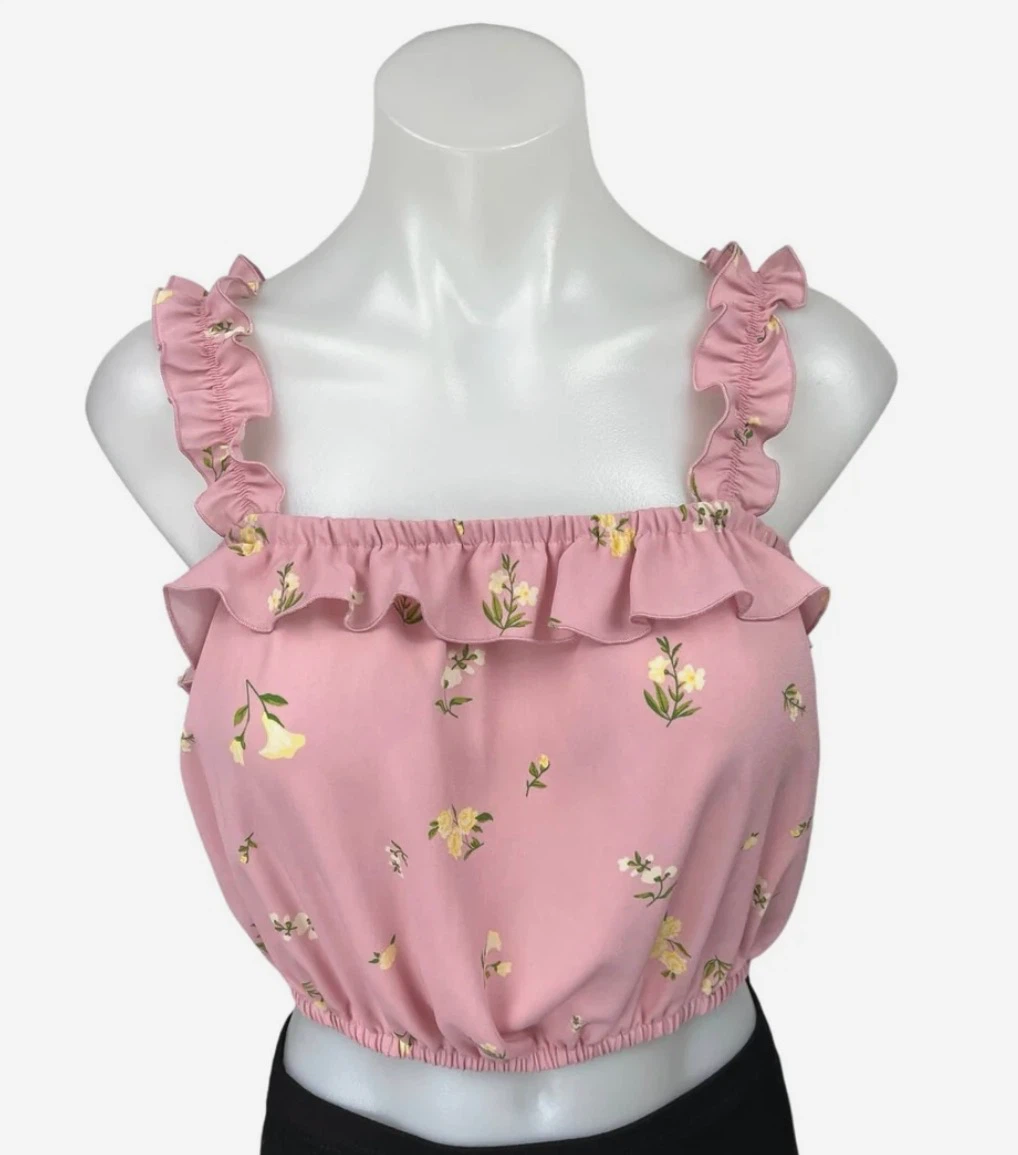 Aritzia: Sunday Best Pink Floral Ruffle Crop Top XXS - photo 3