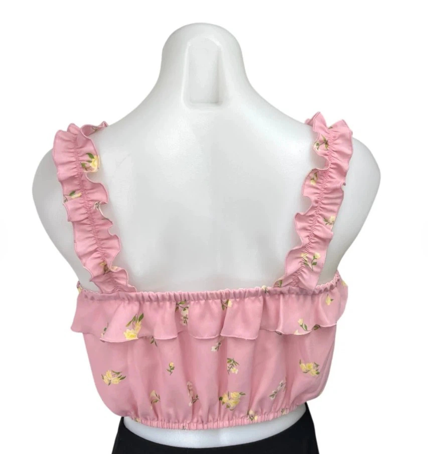 Aritzia: Sunday Best Pink Floral Ruffle Crop Top XXS - photo 4