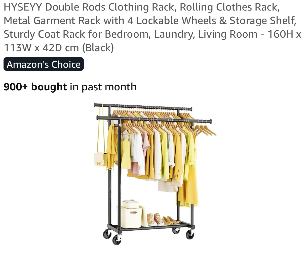 HYSEYY Double Rods Rolling Clothing Rack - Black