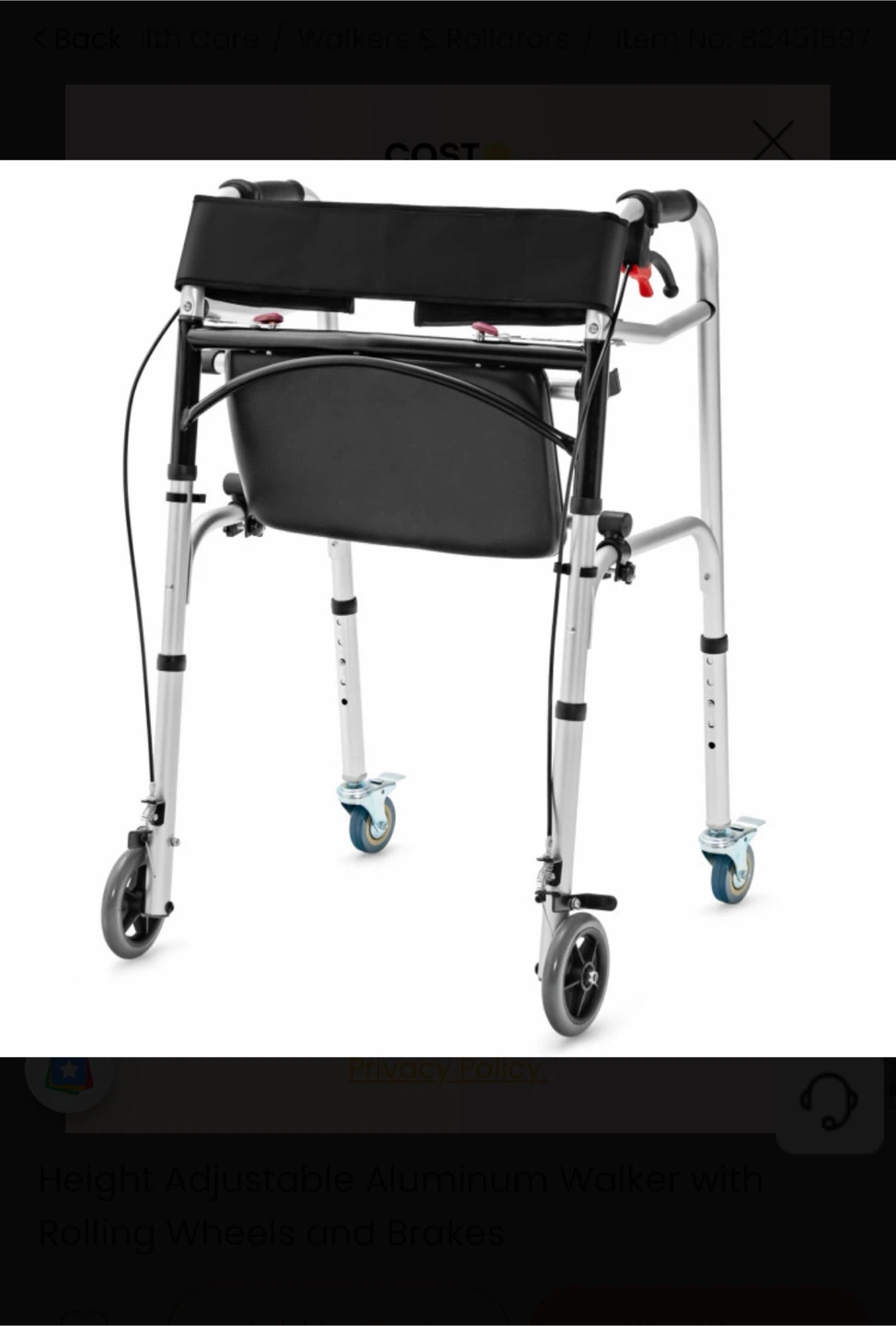 Height Adjustable Aluminum Walker with Wheels and Brakes