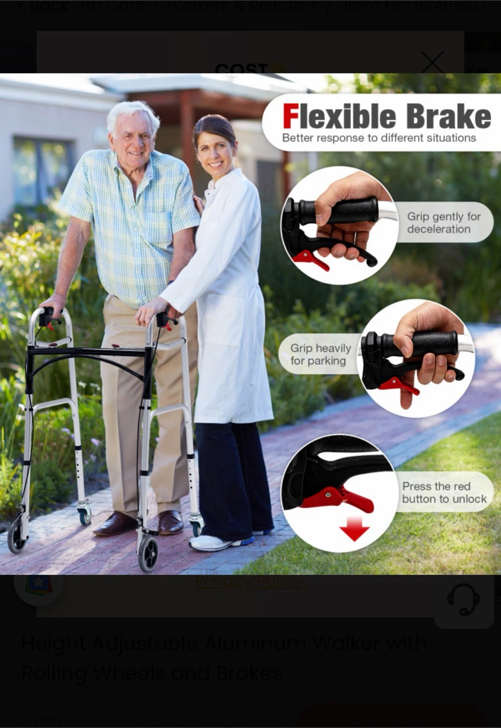 Height Adjustable Aluminum Walker with Wheels and Brakes - photo 4