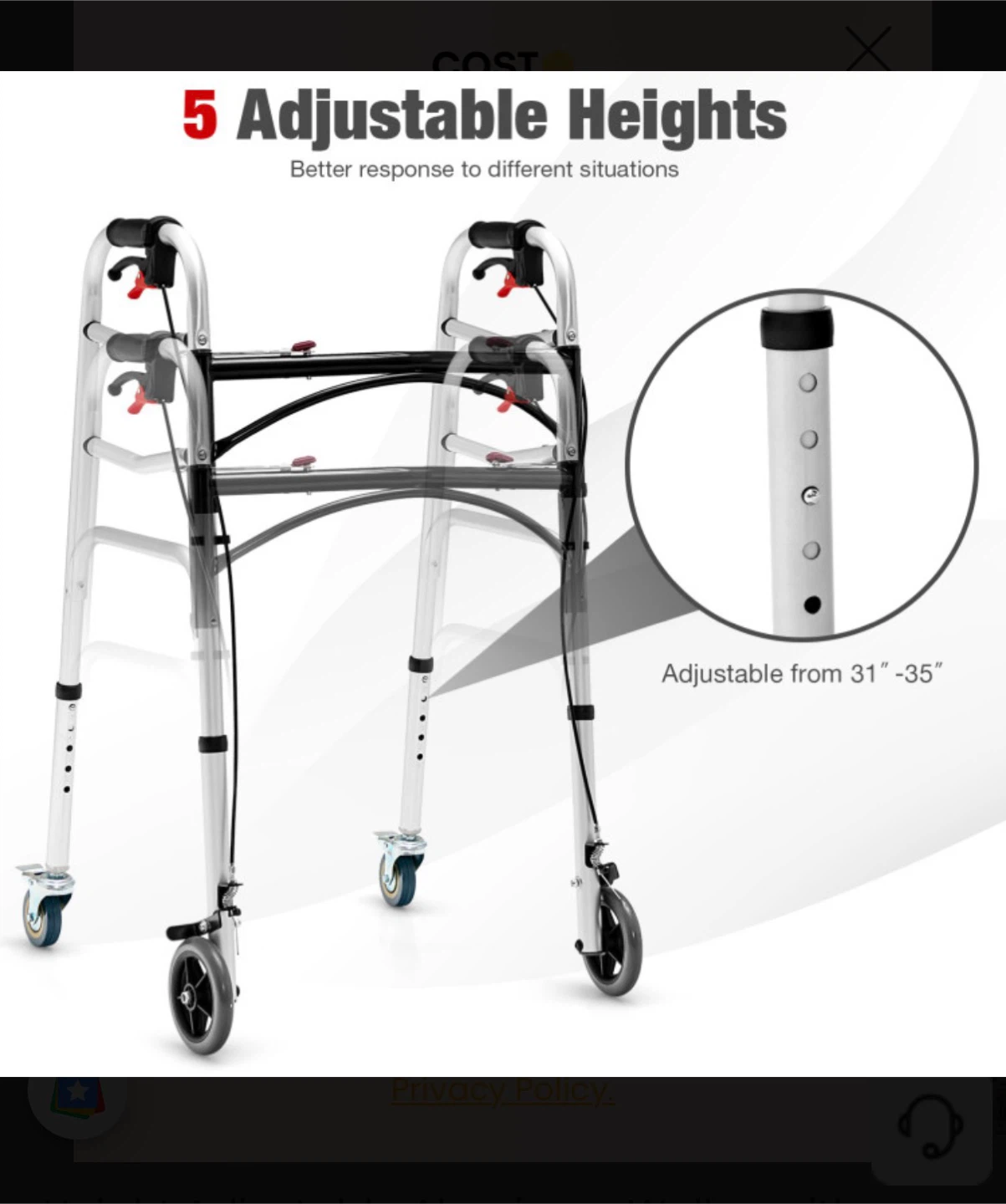 Height Adjustable Aluminum Walker with Wheels and Brakes - photo 5