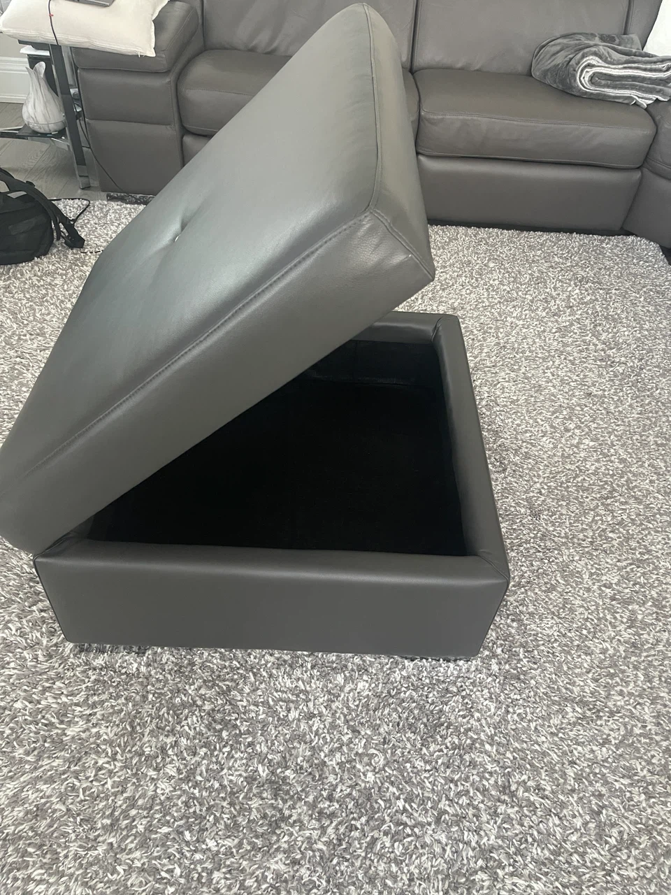 Grey leather versatile custom Ottoman