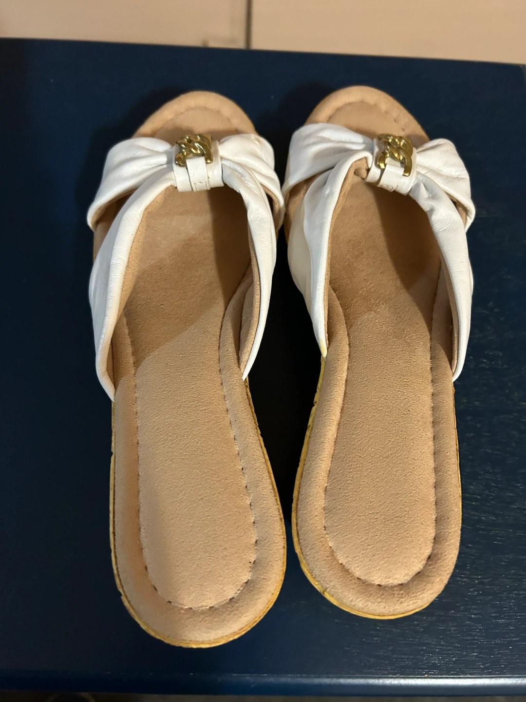 Vintage, Imported, white, wedged sandals