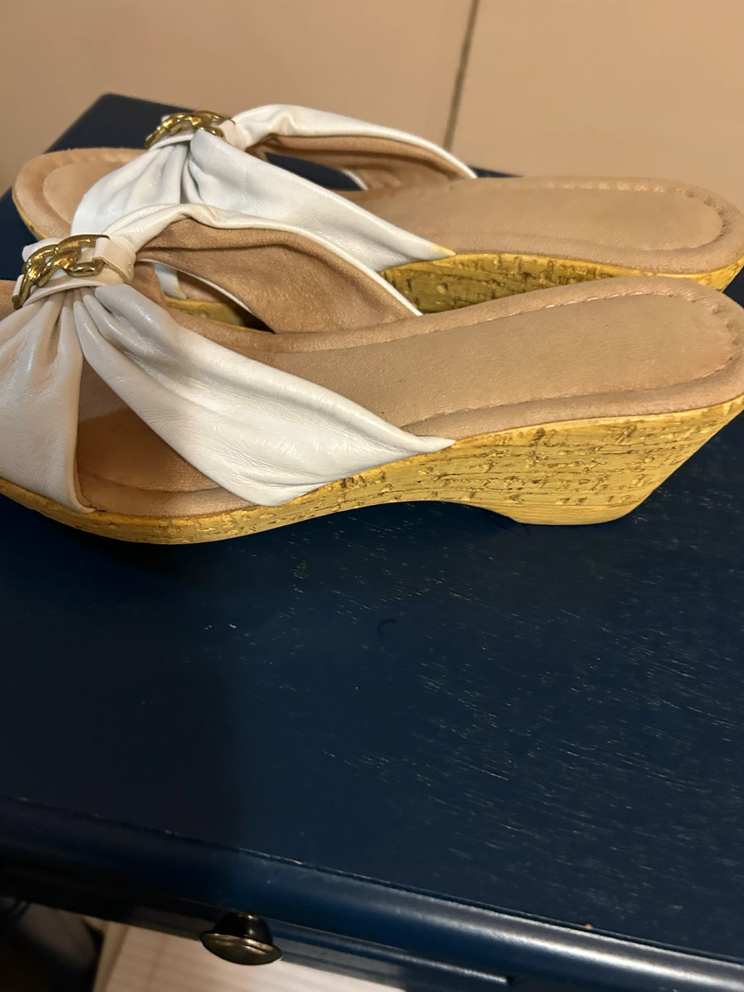 Vintage, Imported, white, wedged sandals - photo 2