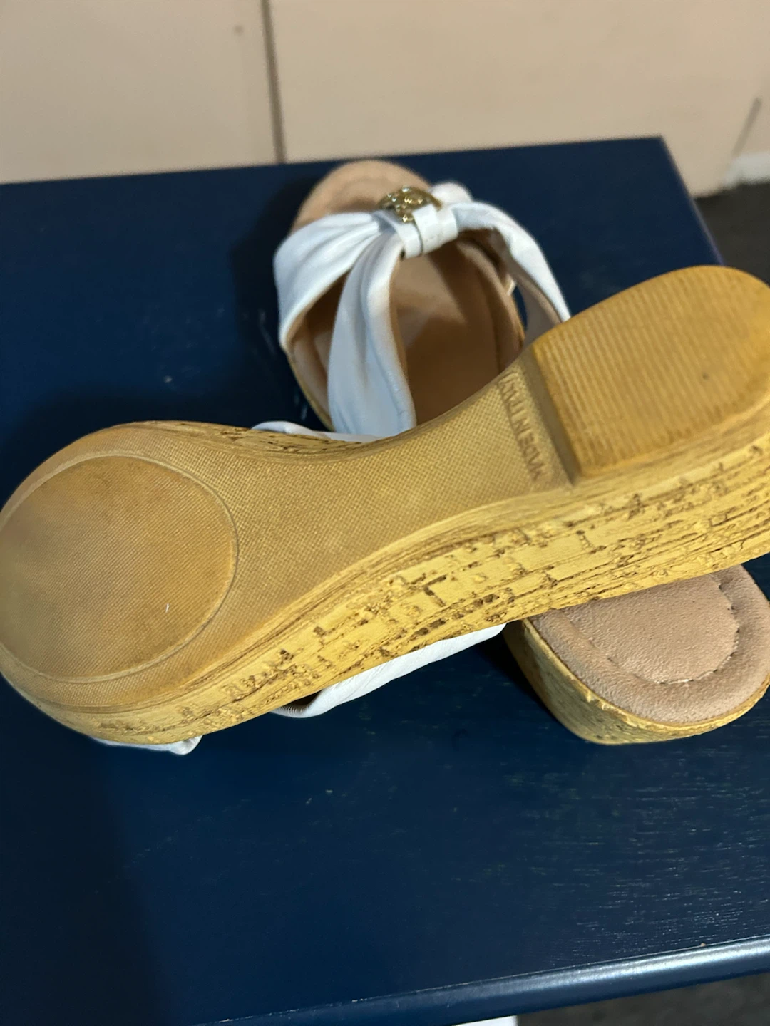 Vintage, Imported, white, wedged sandals - photo 3