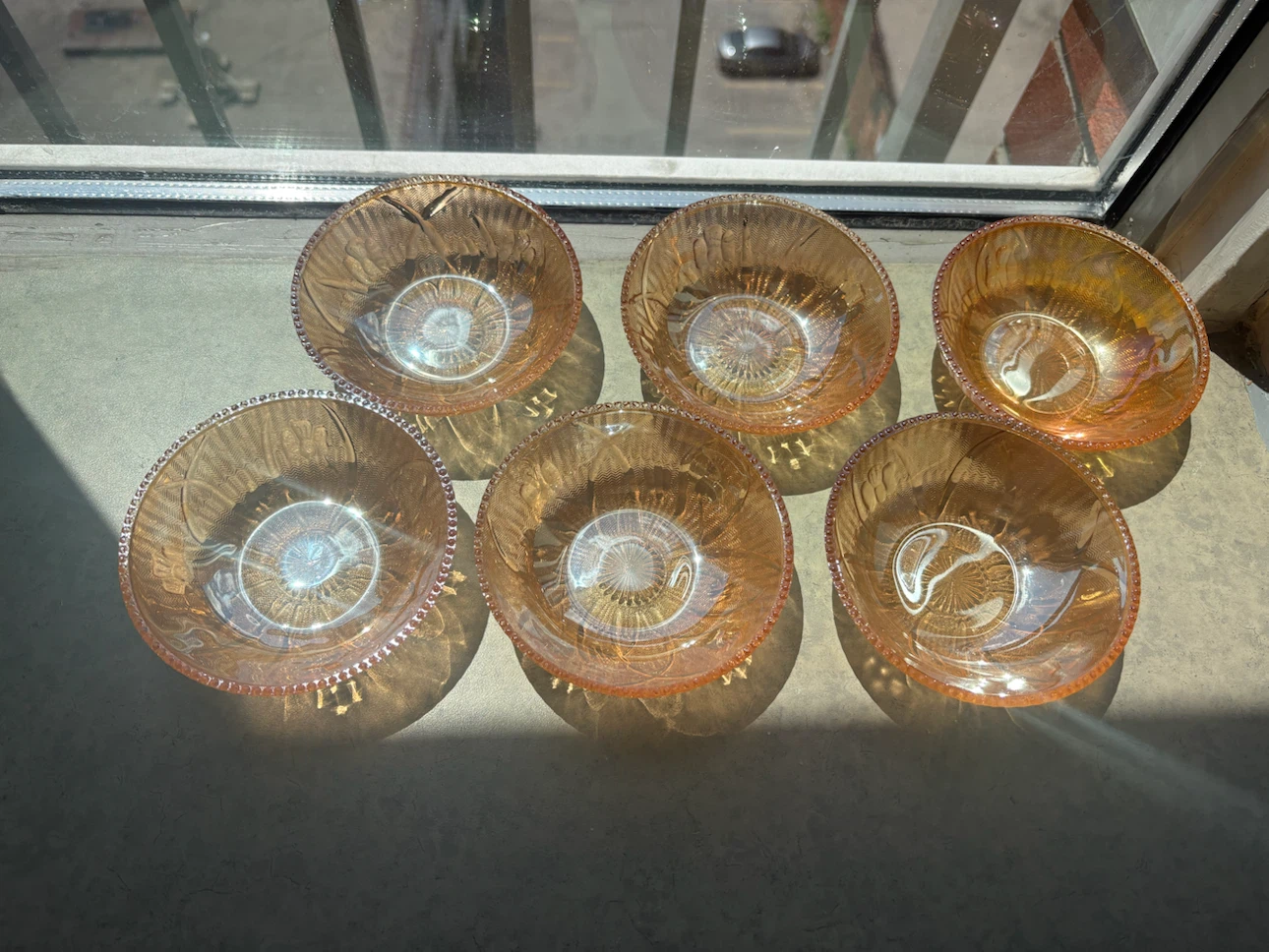 Set of 6 Vintage Orange Glass Bowls
