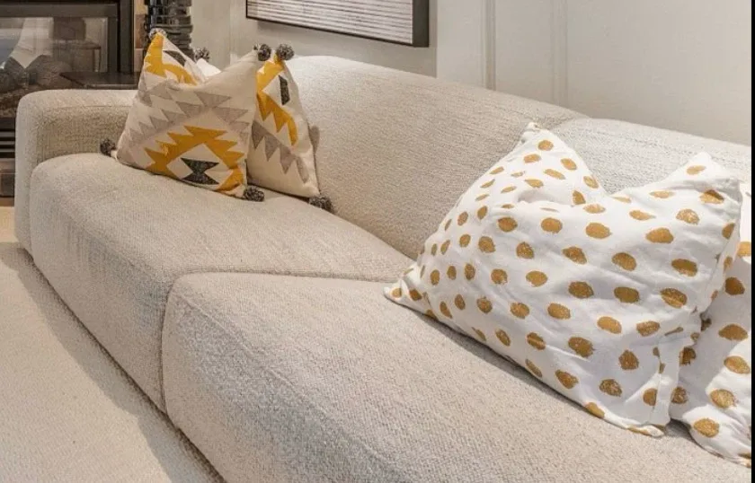 Cream Sectional Sofa with Ottoman